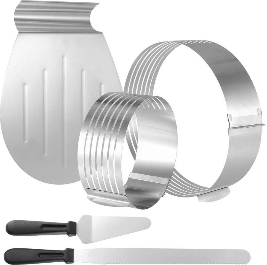 Taartsnijder 5 stuks taartbodemsnijhulp Taartsnijders Ronde set Banketmes Taartschep Roestvrij staal Verstelbare taartring 15-20 cm 25-30 cm Snijden van 7 vloeren