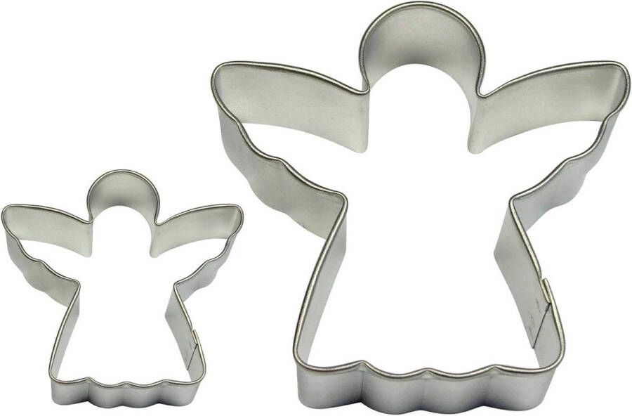 Taartsnijder koekjes- en taartuitsteker engelmotief roestvrij staal klein en groot formaat 2-delig assortiment zilver 8 x 2 x 5 cm