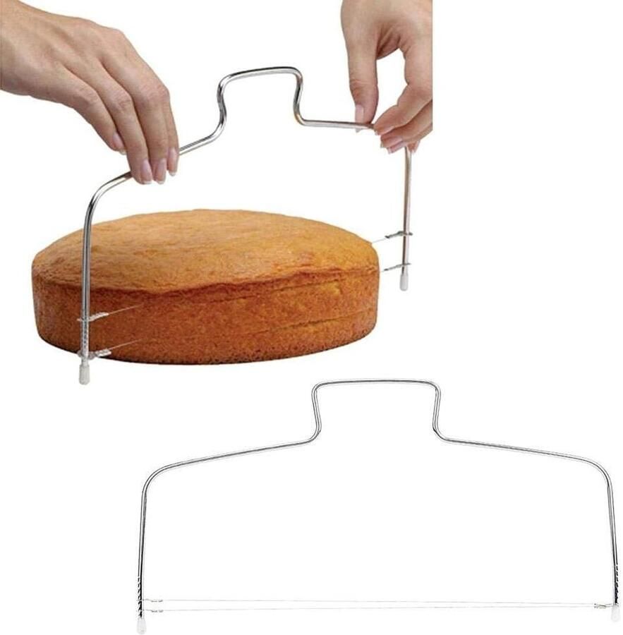 Taartsnijder Roestvrijstalen dubbele draad cakelaag Verstelbare taartsnijder Snijgereedschap Bakaccessoires