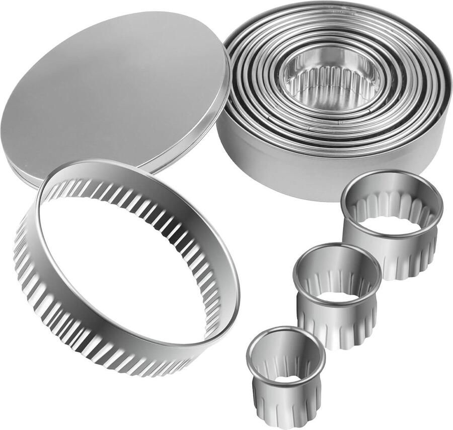 Taartsnijder Set 12 Stuks Mini Ronde Gecanneleerde Koekjessnijders RVS Cirkel Biscuit Snijders Ring Scone Cutter voor Gebak Donut Fondant Mousse Bakken DIY Cake