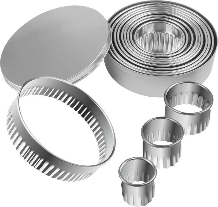 Taartsnijder Set van 12 Mini Ronde Gecanneleerde Cookie Cutters RVS Cirkel Biscuit Ring Scone Cutter