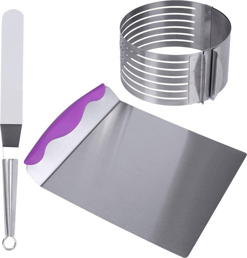 Taartsnijder verstelbare bakcirkel deegschraper 240 x 200 mm taartmes 200 x 30 mm roestvrij staal geschikt diameter 15 tot 20 cm