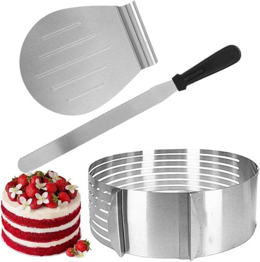 Taartsnijder verstelbare taartring taartschep bakaccessoires cakes bakken Taartbodem snijhulp 3 stuks