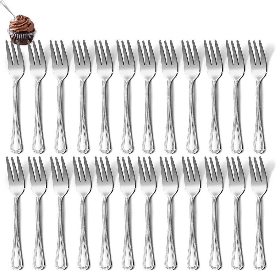 Taartvorken 24 stuks 5 6 inch (14 3 cm) kleine vorken van roestvrij staal hoogglans gepolijste dessertvorken vorken geschikt voor huishoudens restaurants feestjes in de open lucht
