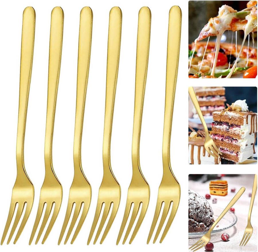 Taartvorken vorken fruitvorken bestek snijvork taartvorken kleine dessertvorken vorken tafelvorken roestvrij stalen vorken 6 stuks goudkleurig