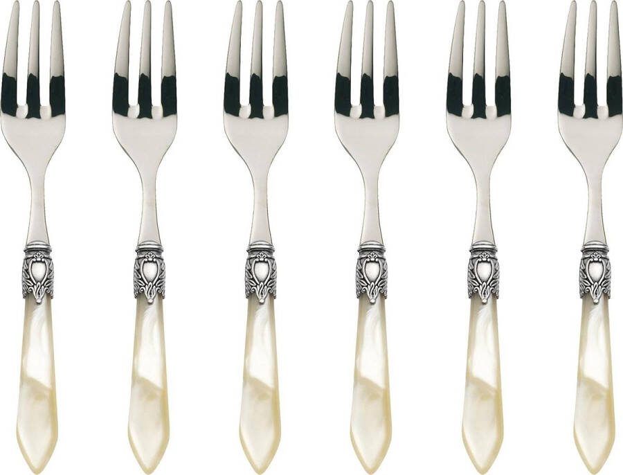 Taartvorkjes (set van 6) staal ABS 21x18x3 cm ivoorkleur Oxford OXBAM-N3217 Gebaksvorkjes