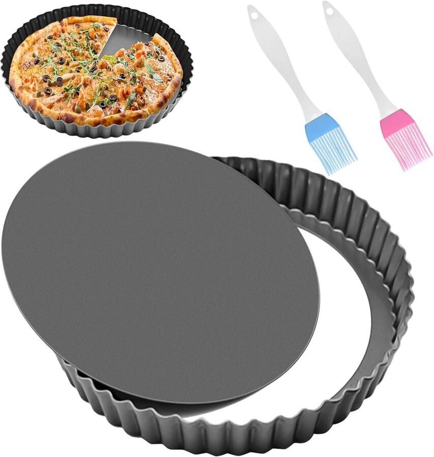 Taartvorm 28 cm met hefbodem Quichevorm en fruitcakevorm Antiaanbaklaag en uitneembare bodem Bakvorm met siliconen borstels tartelette vormen