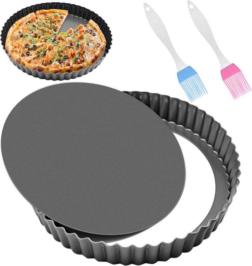 Taartvorm 28 cm met hefbodem quichevorm en fruitcakevorm antiaanbaklaag en uitneembare bodem met 2 siliconen borstels tartelette vormen