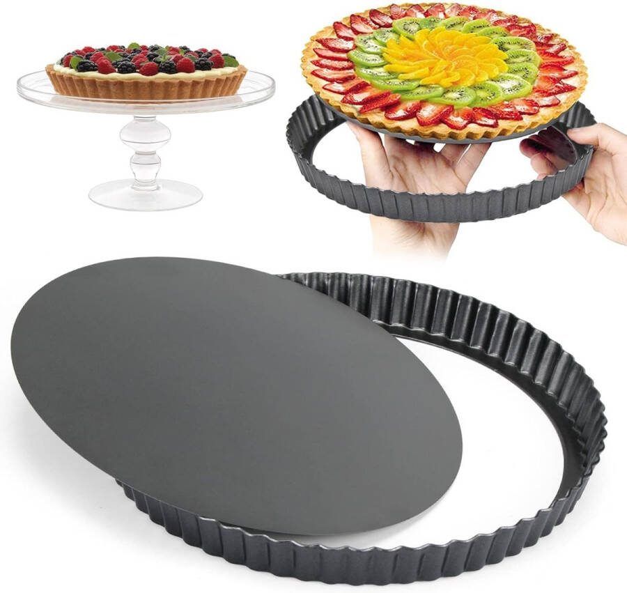 Taartvorm heerlijke fruitcakevorm 22 cm quichevorm van staal met anti-aanbaklaag bakvorm met hefbodem golfrand snijvast rond blik