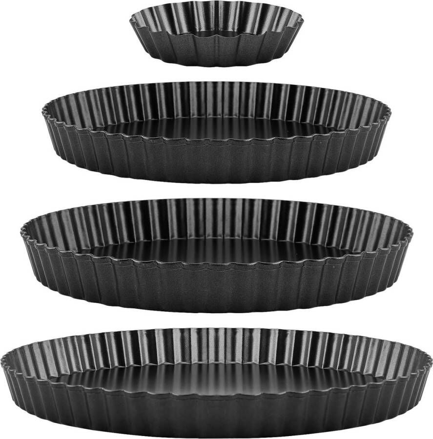 Taartvorm met hefbodem anti-aanbak 4 stuks 10 22 26 30 cm zwart tartelette vormen
