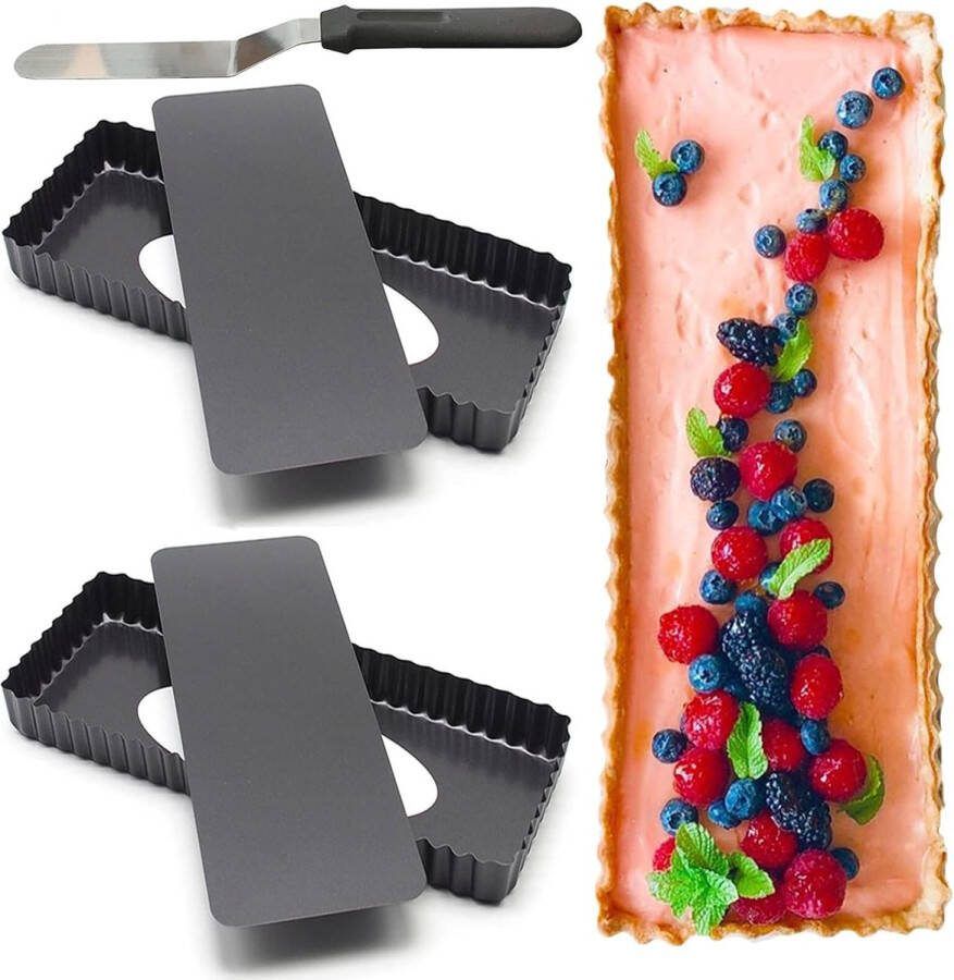 Taartvorm rechthoekig verwijderbaar: gebak quiche cake bakvorm anti-aanbaklaag metaal 36 5 x 14 5 cm 2 stuks