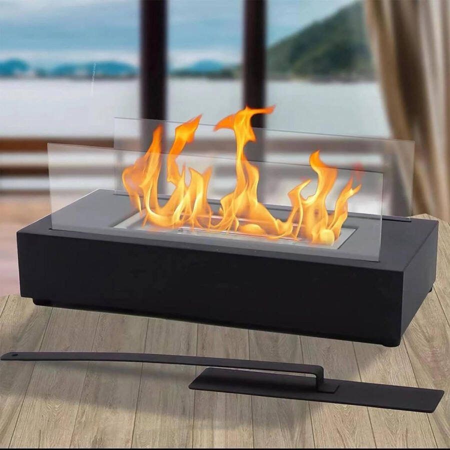 Tabletop Draagbare Bio Ethanol Open Haard Veiligheidsbrander Rechthoek Indoor Outdoor Patio Partijen Gebeurtenissen Geurloos Veiligheidsglas Blushing Aid Zwart Tafelhaard