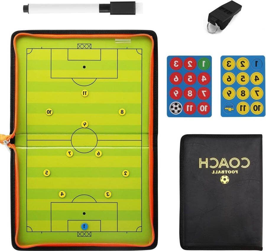 Tactiek Board Magnetisch Voetbal Droogwisbord Dubbelzijdig Draagbaar Training Coaching Board 54 x 32cm met Rits Voetalbal trainingsmateriaal