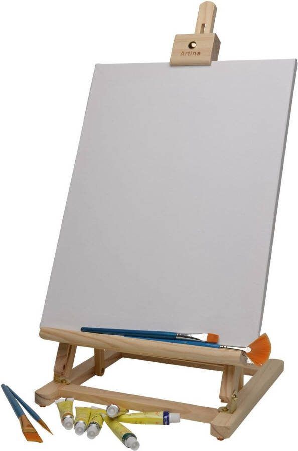 Tafelezel Sydney Massief Dennenhout 27x27x60cm Verstelbaar & Opvouwbaar Met Rubberen Antislipvoetjes Geschikt Voor Alle Schildertechnieken Voor Kinderen & Professionals Tot 82cm Uitschuifbaar