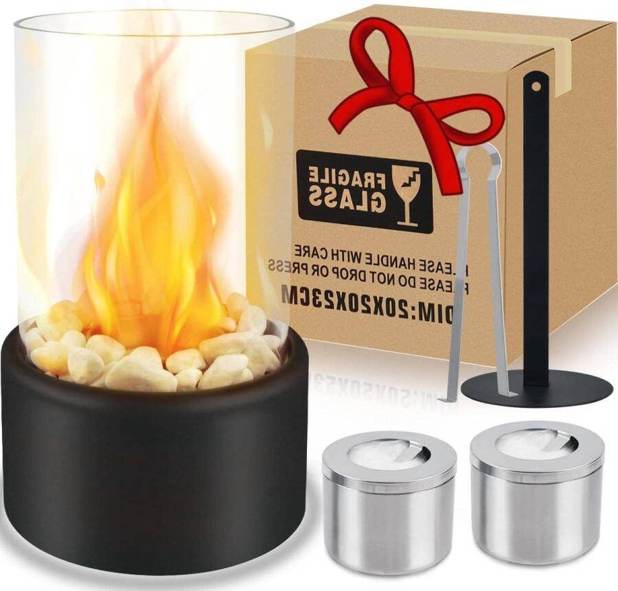 Tafelhaard Bio-ethanol voor binnen Tafelvuur indoor outdoor Verwarmend Oneindige brandduur Twee soorten stenen 2 verbrandingskamers Tafelhaard