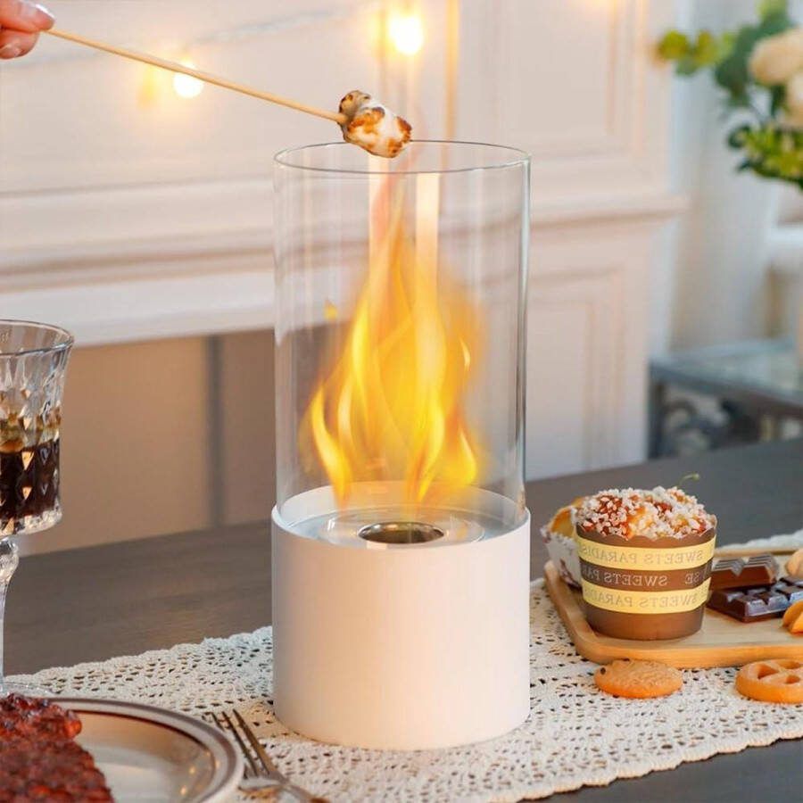 Tafelhaard Draagbare Fire Bowl Pot met cilindrisch glas 5 inch D Open Haard Schoon Brandend Bio Ethanol Ventless Voor Indoor Outdoor Patio Feesten Evenementen Tafelhaard