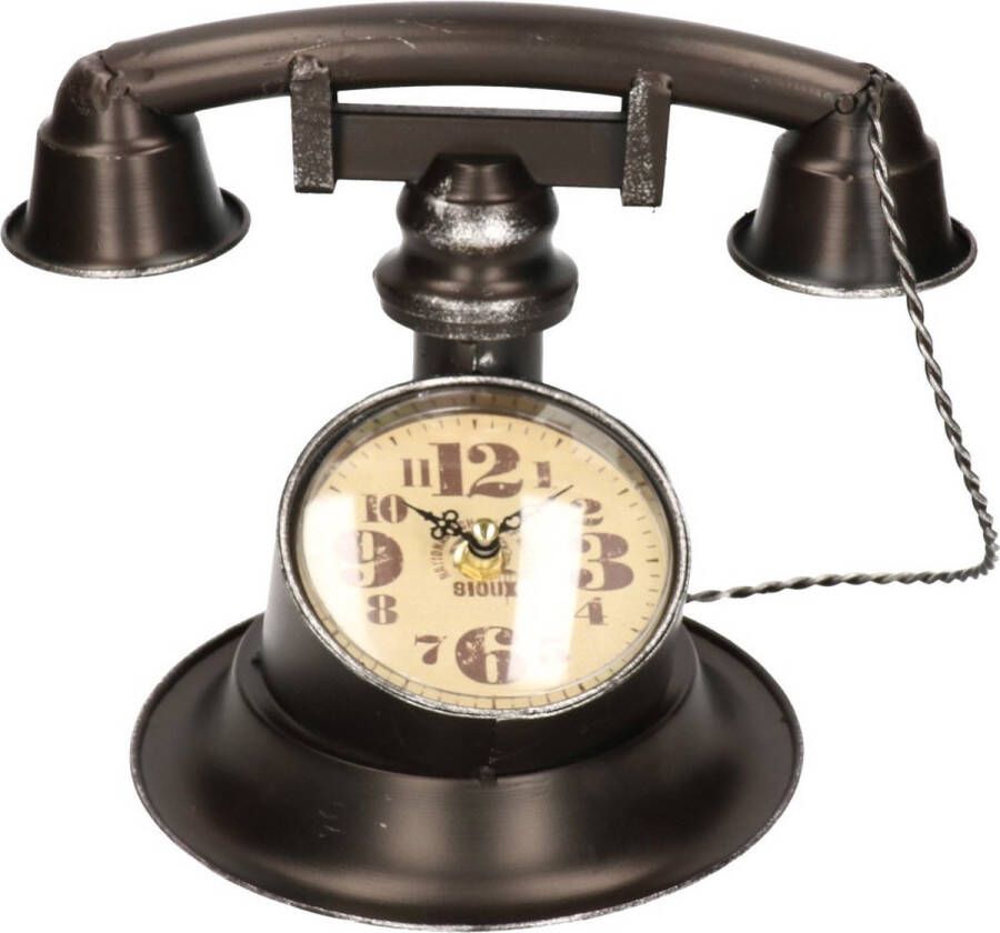 Merkloos Sans marque Tafelklok antieke telefoon vorm bruin zwart metaal 21 cm Woondecoratie woonaccessoires Klokken Tafelklokken Metalen staande klokken
