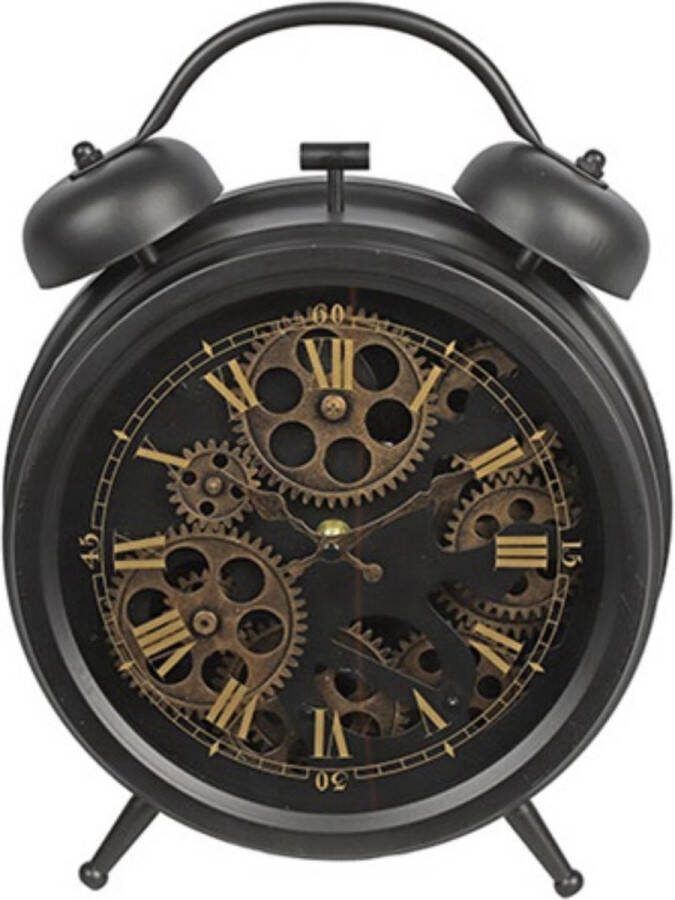 Homestylingshop.nl Tafelklok wekker industrieel zwart tandwiel klok L8B26H33 5CM