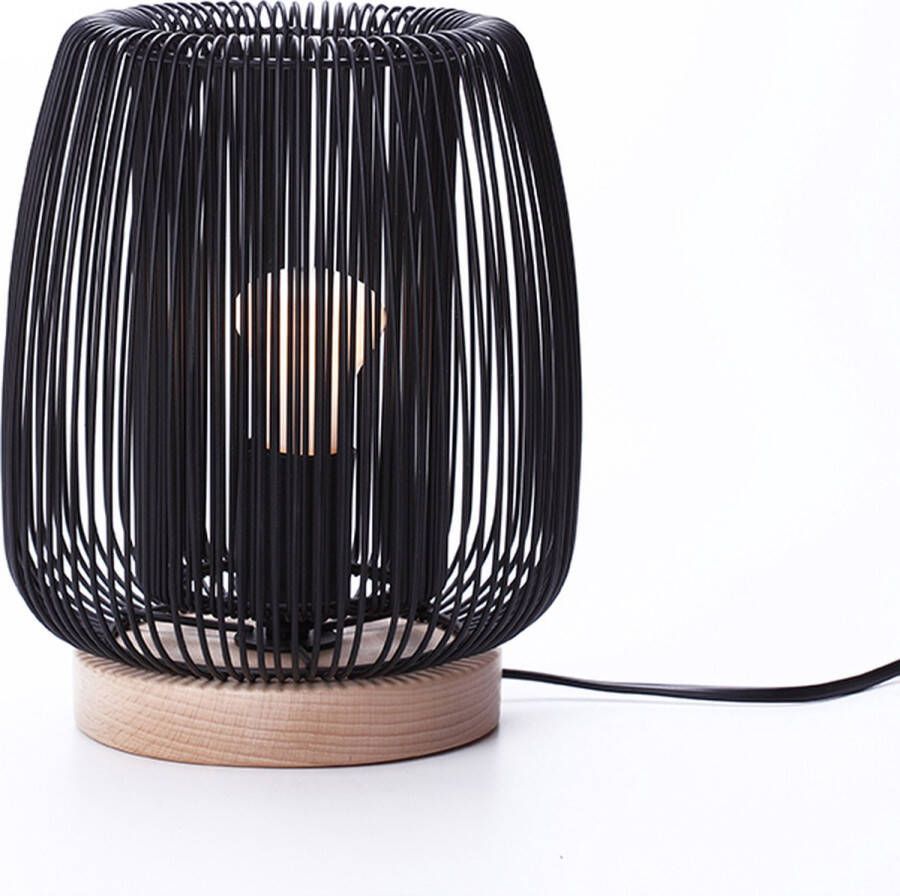 Tafellamp metaal lamp metaaldraad zwart industrieel modern bureaulamp dia. 20cm H 23cm houtenvoet excl. lichtbron