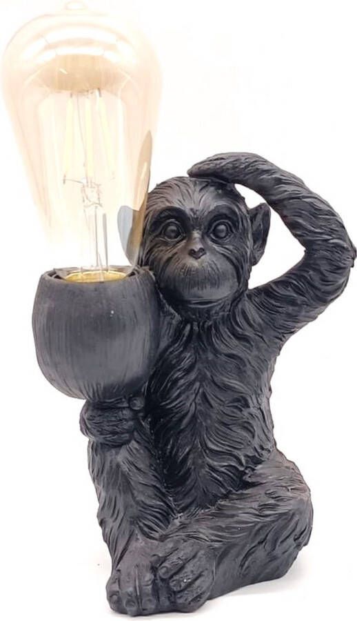 Tafellamp Monkey Zwart Incl. Lamp Werkt op Batterijen Sfeerlamp 13x13x19cm