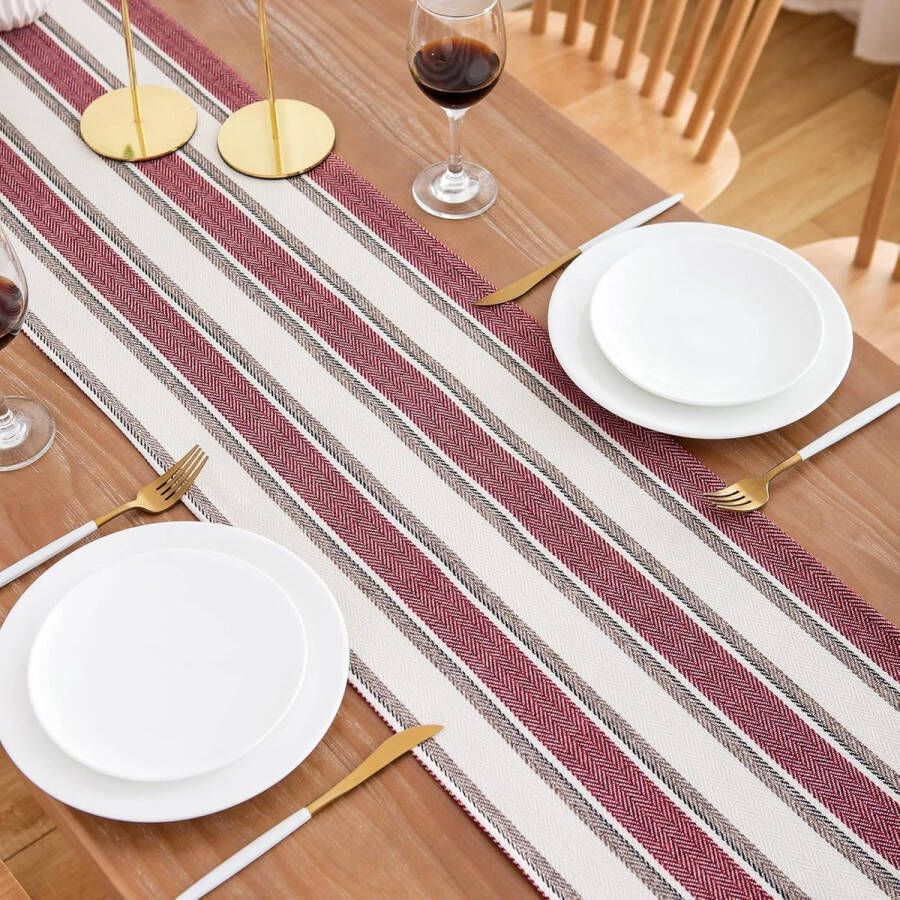 Tafelloper Lente Modern Natuurlijk Linnen Klassiek Handgemaakt Tafelloper Vintage Rozen Wasbaar Niet Vervormd Geschikt voor Familiefeesten Bruiloften Hoteldecoraties 33 x 140 cm (Rood)