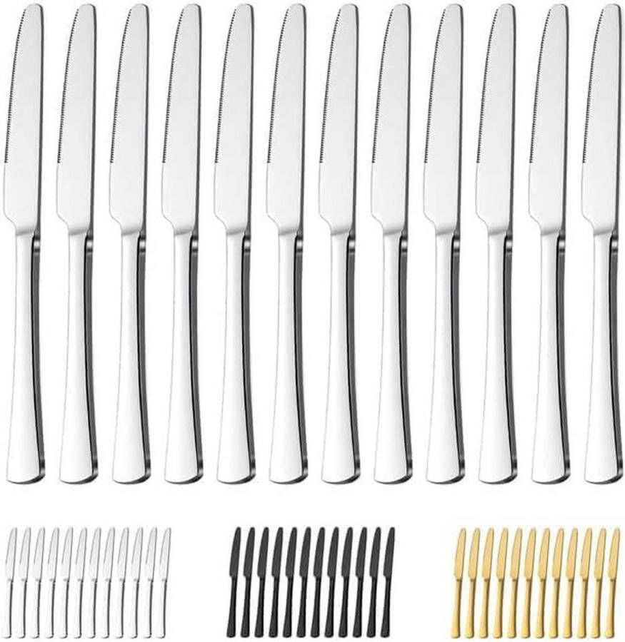 Tafelmessen set van 12 stuks 23 8 cm (9 37 inch) botermes van roestvrij staal hoogglans gepolijst bestek messen eetmes met gekartelde rand voor keuken restaurants vaatwasmachinebestendig
