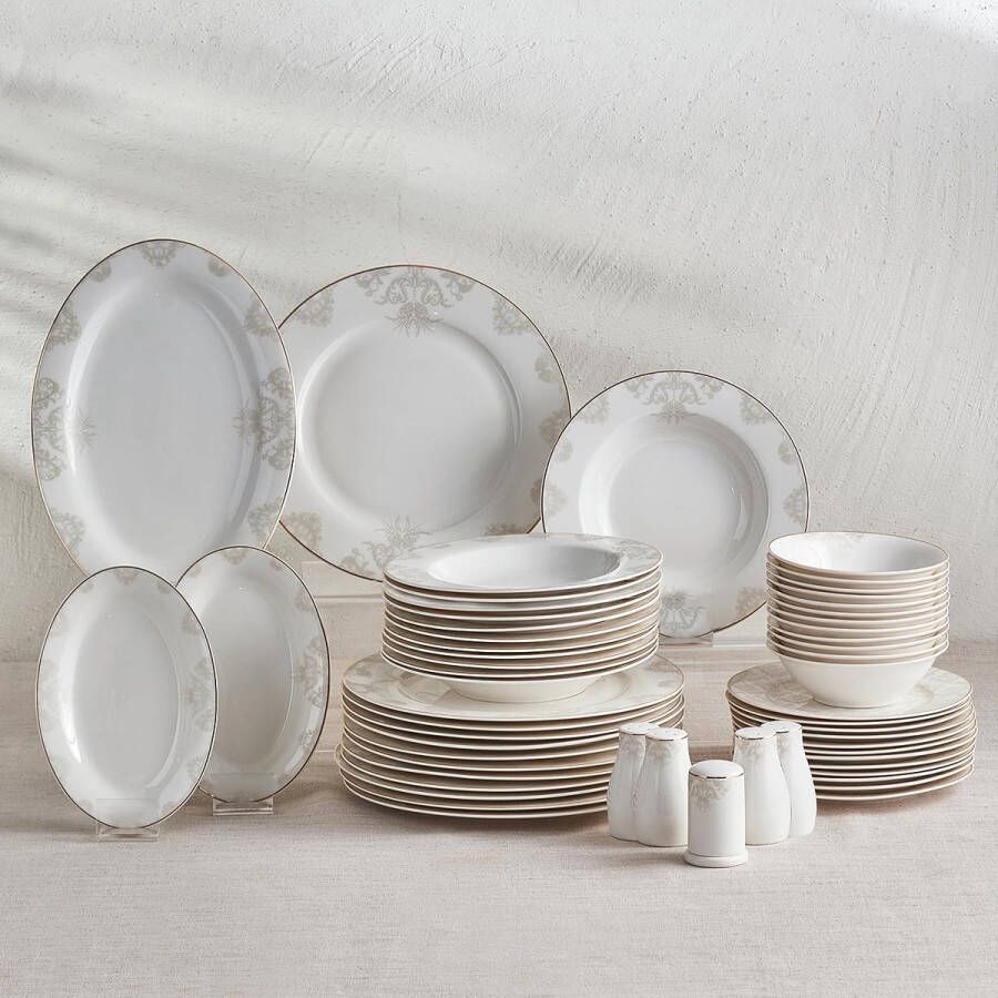 Tafelserviesset 56-delig tafelserviesset voor 12 personen rond combiservies wit porseleinen servies soepborden met platte borden