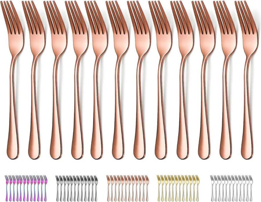 Tafelvork 12 stuks Roségoud Titanium gecoat roestvrij staal 205 cm makkelijk schoon te maken vaatwasmachinebestendig Gebaksvorkjes