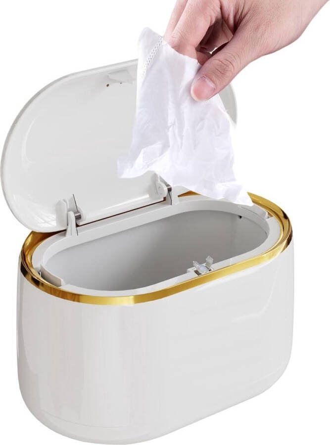 Tafelvuilnisemmer met deksel kleine tafelafvalemmer 2 l mini-tafelvuilnisemmer voor kantoor kinderkamer bureau badkamer keuken (wit)