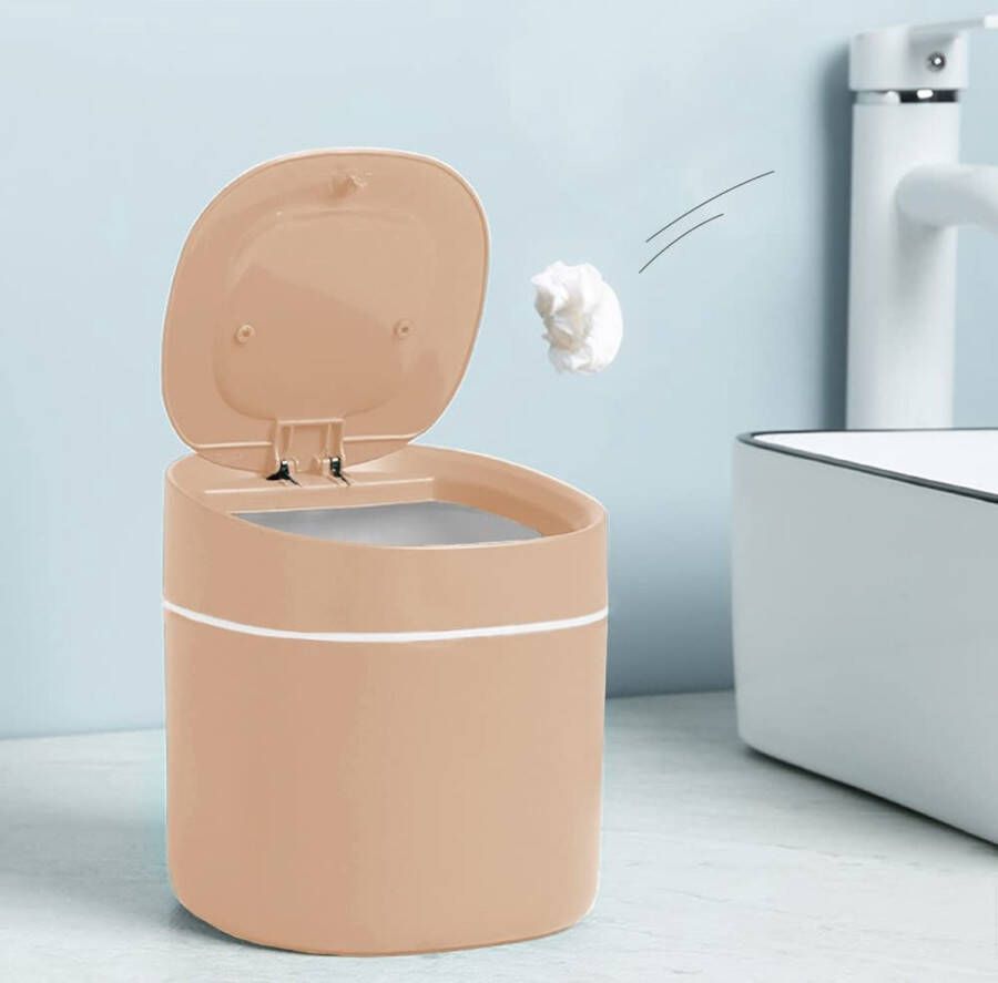 Tafelvuilnisemmer prullenmand met deksel kleine prullenbak kantoor voor badkamer keuken kantoor draagbare handgreep afvalbak roze