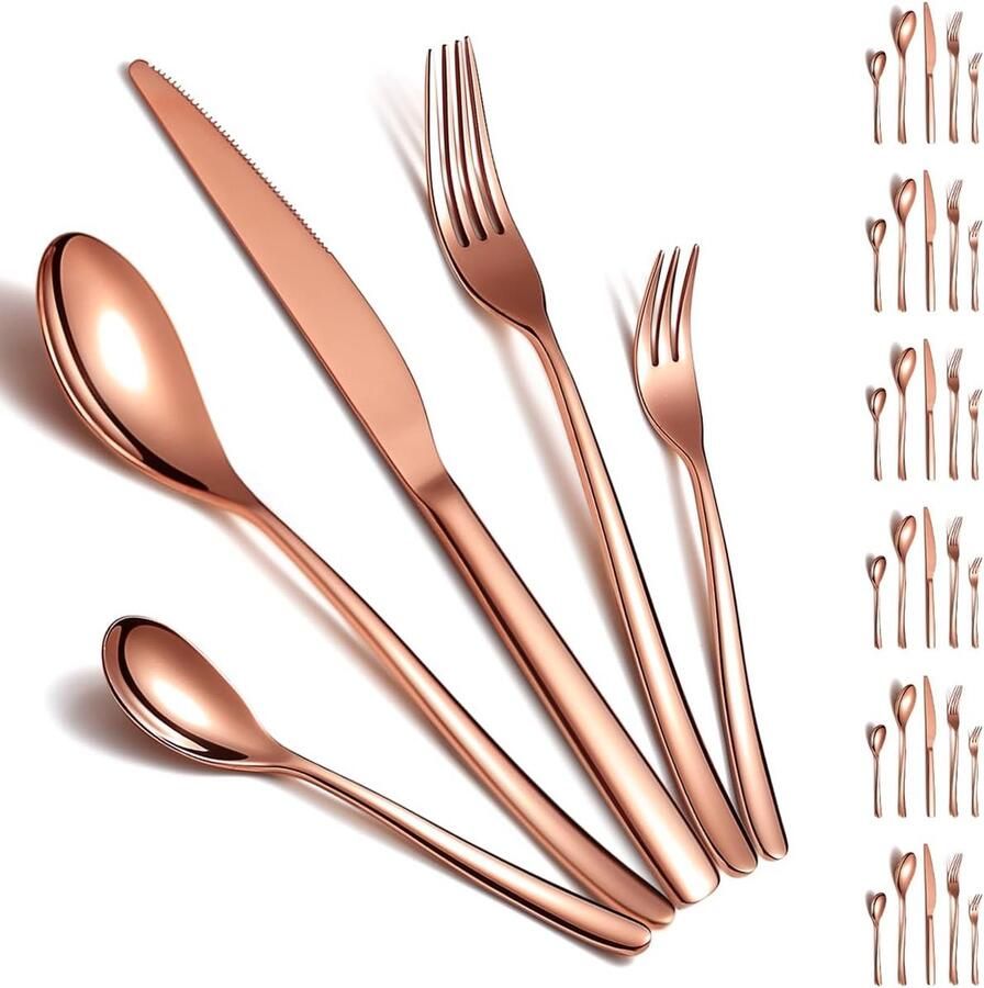 Tafelzilver 30-delige bestekset voor 6 personen roségoud titanium plating bestekset inclusief tafelmessen tafellepels theelepels slavorken vaatwasmachinebestendig