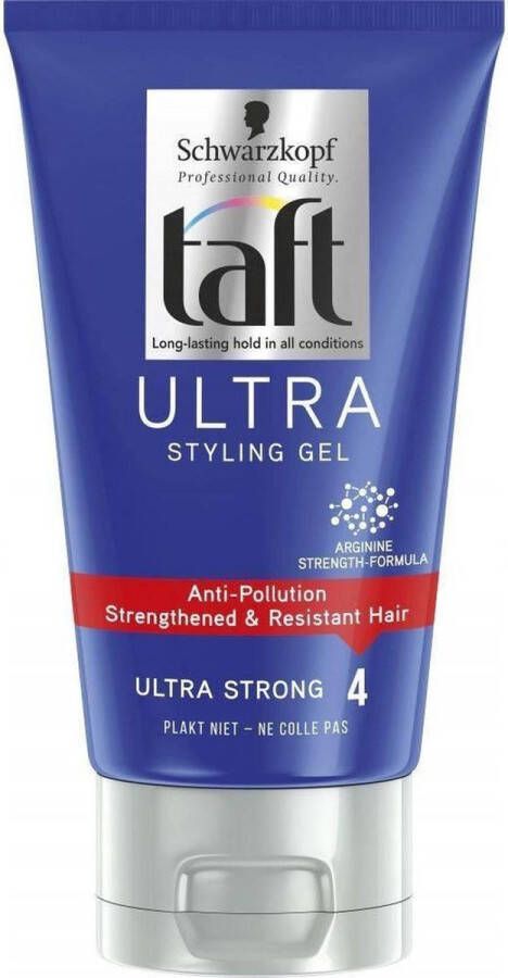 Taft Ultra Styling Gel Ultra Strong Sterkte 4 Blauw Zilver Kunststof Haargel 150 ml Set van 2 Gel Styling Haar Haarverzorging Haargel