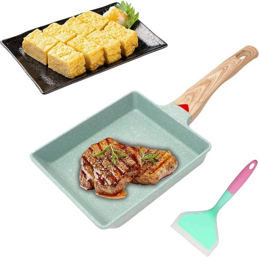 Tamagoyaki Inductiepan Japanse pan anti-aanbaklaag omeletpan braadpan met afneembare handgreep anti-aanbaklaag omeletpan eierpan (groen)
