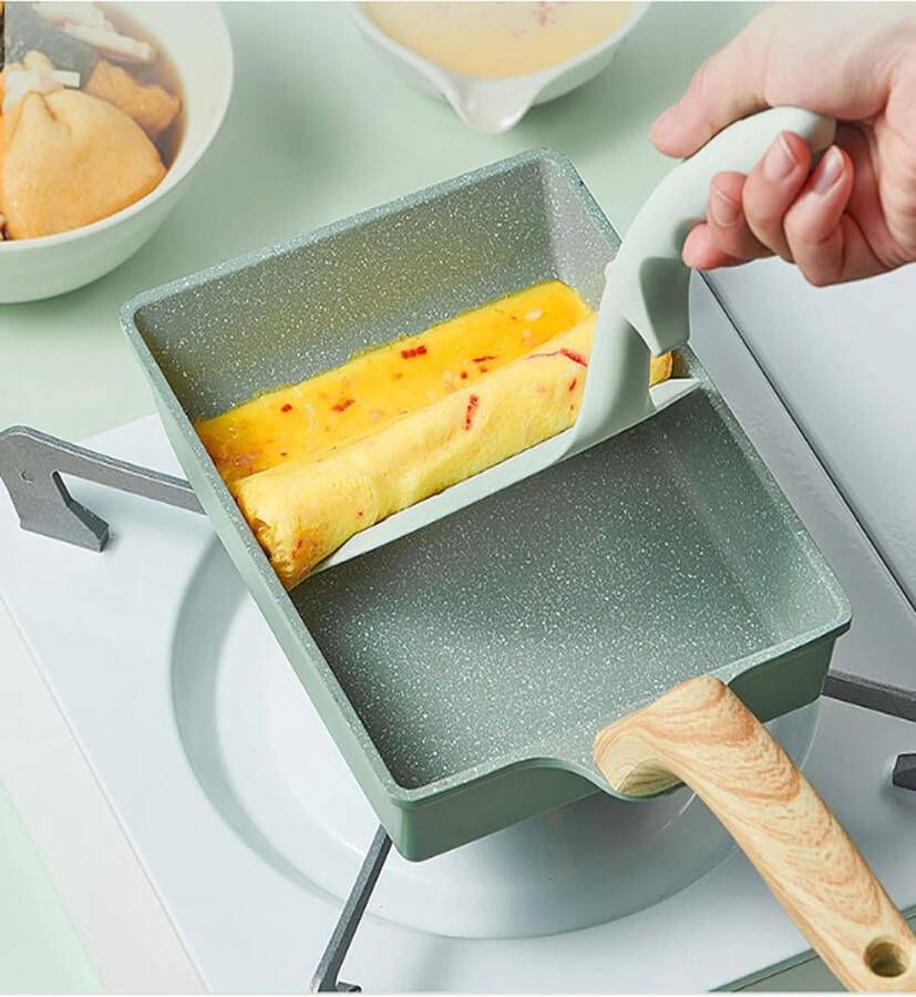 Tamagoyaki Japanse omeletpan tamago mini-braadpan vierkante eierpan met siliconen spatel en kwast anti-aanbaklaag