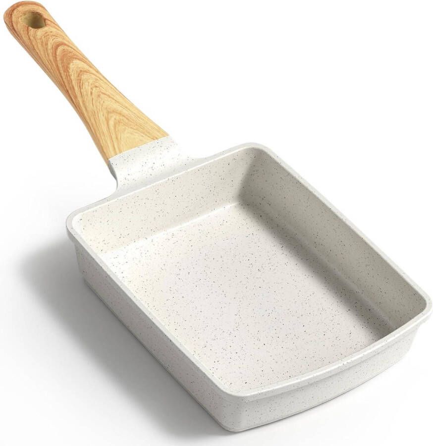 Tamagoyaki Pan 18 x 15 cm Japanse Omeletpan Inductie Geschikt Antiaanbaklaag PFOS PFOA-vrij Granieten Ontbijt Eieren Worst Spek Kaas Wit