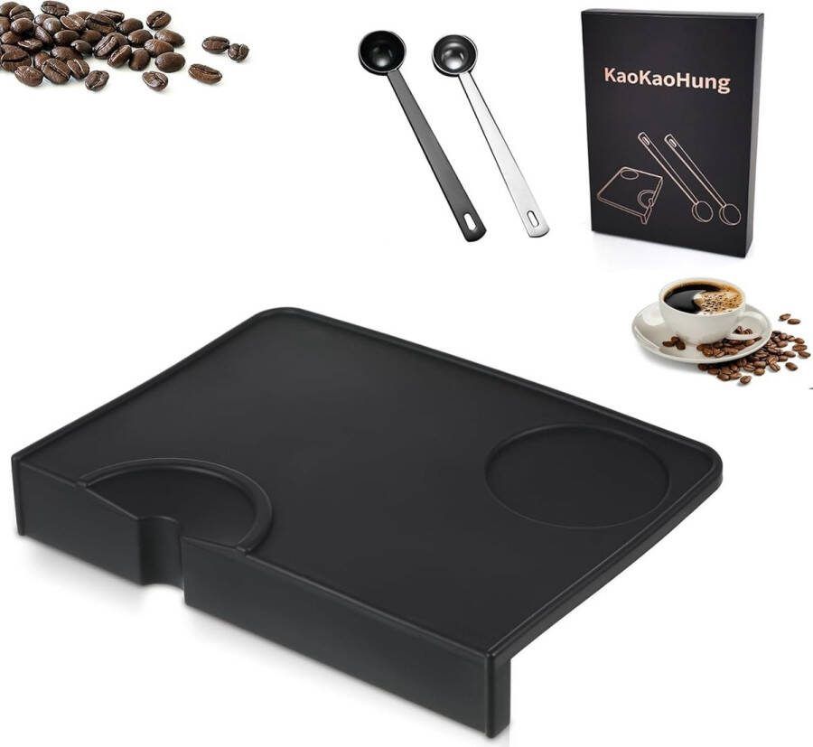 Tampermat met 2 stuks 304 roestvrij stalen koffielepels tamping-mat antislip van hoogwaardige siliconen espresso-tamper