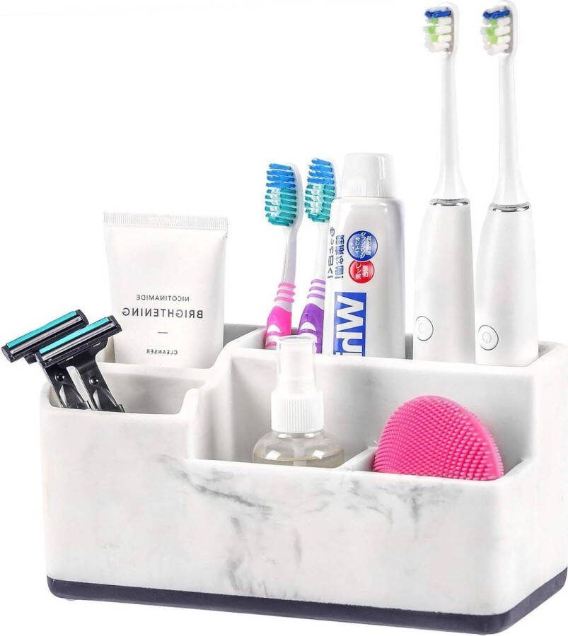 Tandenborstelhouder voor badkamer Wit marmeren hars Organizer voor tandpasta Tandenborstels en accessoires Aanrecht opslag Ijdelheidsteller