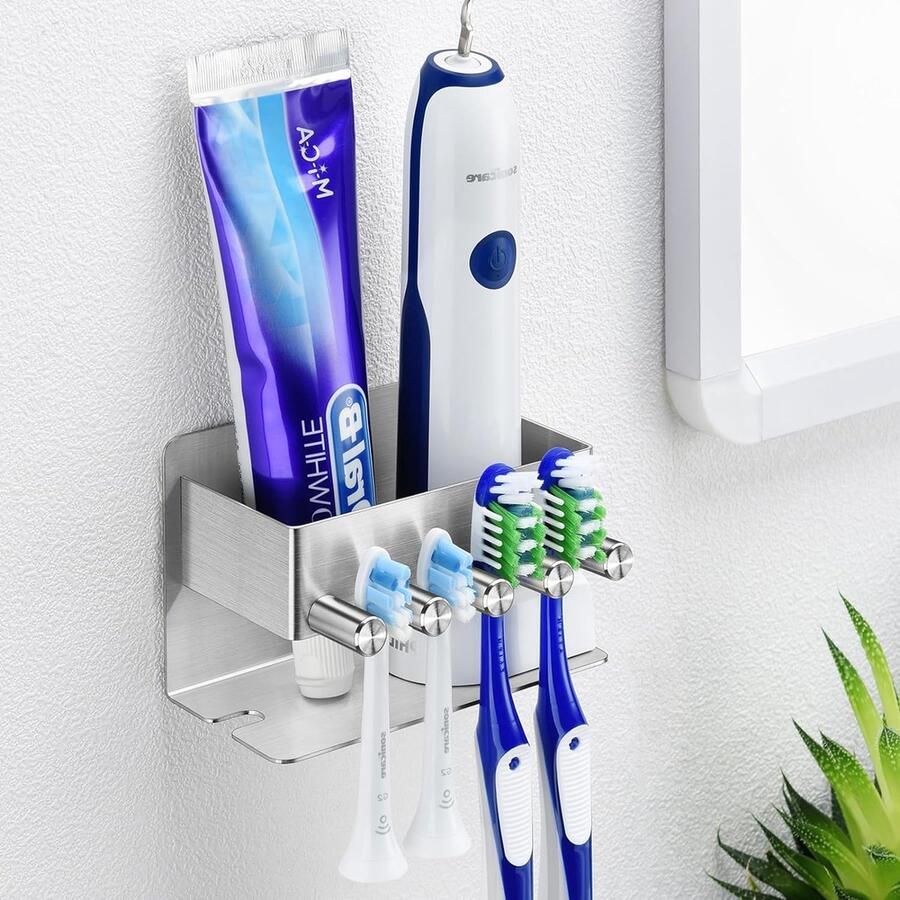 Tandenborstelhouder voor de muur elektrische tandenborstelhouder zonder boren roestvrijstalen opzetborstelhouder tandenborstelkophouder voor badkamer opbergen zelfklevende tandenborstels