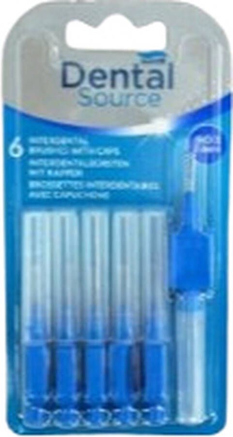 Tandenragers Tandenstokers '' Dental Source '' Blauw Kunststof ISO 3 0.6 mm 6 Interdental brushes met caps Tandenstoker Mondhygiëne Tandplak verwijderaar