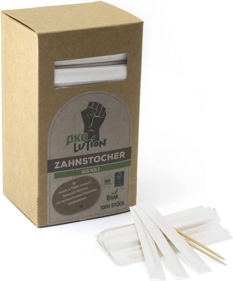 Tandenstokers 1.000 stuks per stuk verpakt in papier houten spiesen ca. 6 5 cm party picks natuur