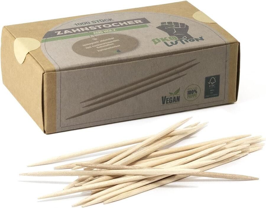 Tandenstokers van berkenhout naturel 1.000 stuks los ca. 6 5 cm van duurzaam FSC-hout milieuvriendelijke verpakking