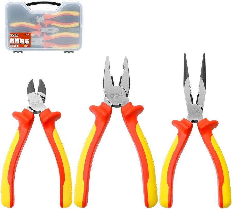 Tangenset 1000V 3-delig. Universele combinatietang 170 mm + platte ronde tang 170 mm + zijsnijder 160 mm tang set elektrisch voor huishouden werkplaats gereedschap elektrisch gereedschap