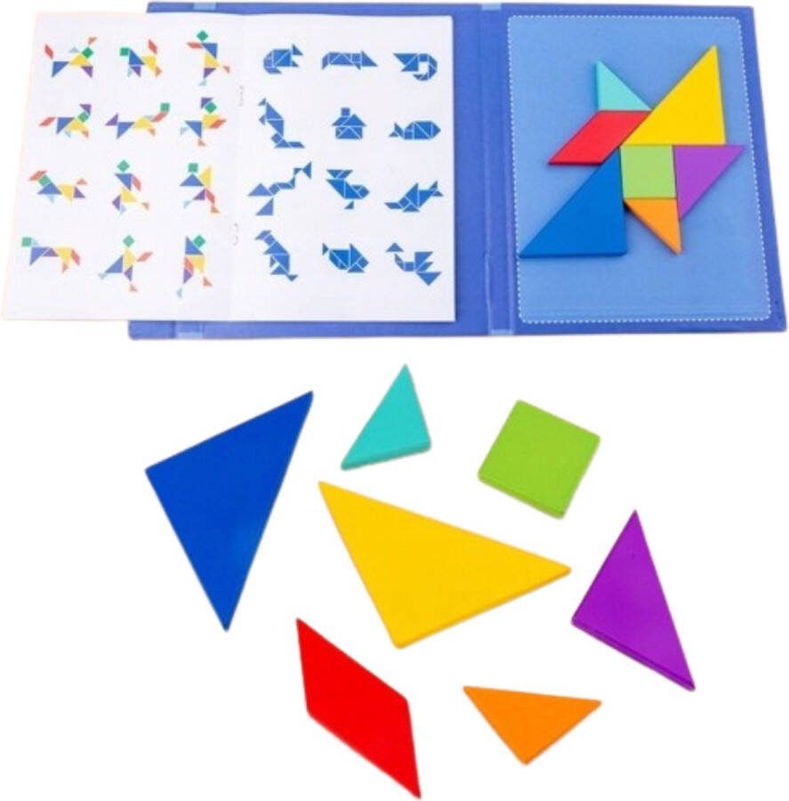 Playos Tangram Puzzel Vos Blauw 96 Puzzels Magneetboek Houten Puzzel Vormen Puzzel Puzzelboek Reisspel Reis Speelgoed Educatief Speelgoed Ruimtelijk Inzicht Motorisch Speelgoed Puzzelboek Peuters en Kleuters