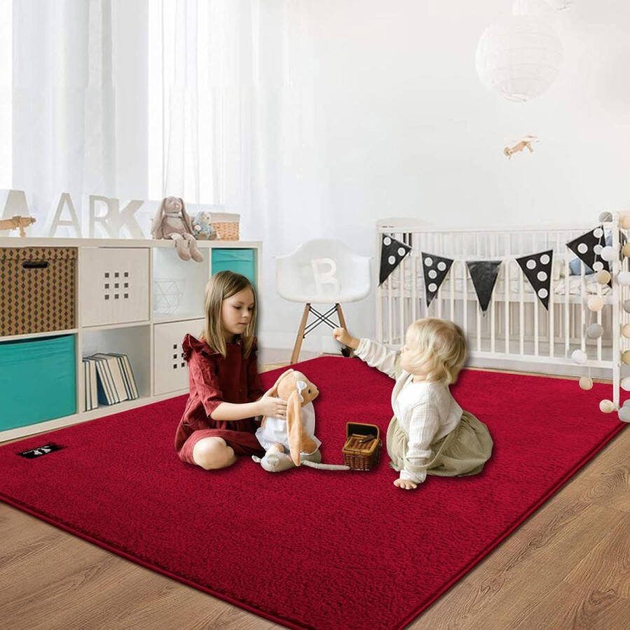 Tapijt voor woonkamer 160 x 120 cm modern pluizig eenkleurig woonkamertapijt rood tapijt slaapkamer
