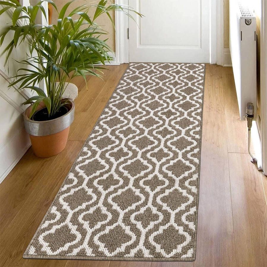 Tapijtloper voor gang 60 x 180 cm keukentapijt loper antislip tapijtloper voor hal tapijt loper lange buitenmat keukentapijt wasbaar antislip bruin