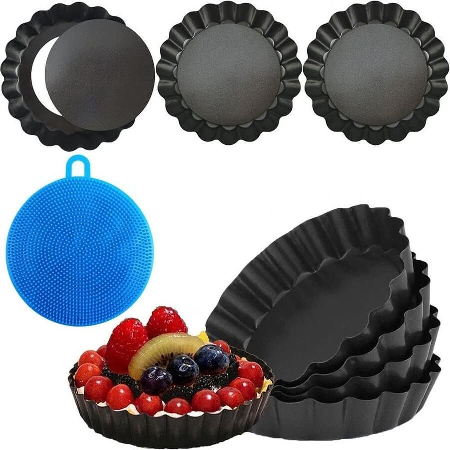 Tartelette vormpjes met hefbodem 10 cm x 8 stuks mini tartletvormpjes taartvorm quichevorm klein rond bakvorm pan tart schotel vlan tinten taartbodemvorm fruitbodemvorm taartvorm ambachtelijke bakvorm. tartelette vormen