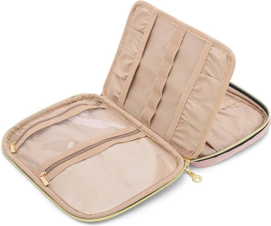 Tas voor breinaalden organizer voor breinaalden (tot 20 cm) met meerdere zakken voor breiaccessoires beige roze (alleen tas)