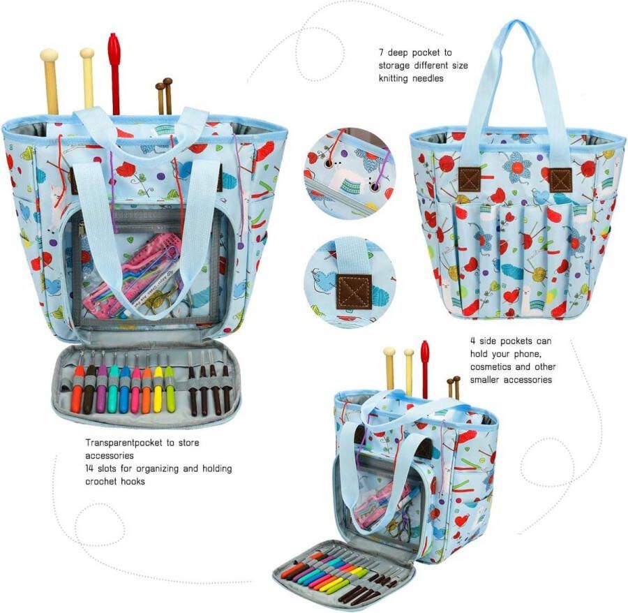 Tas voor wol tas breien haakzakken voor onvoltooide projecten haaknaalden en andere accessoires (geen accessoires inbegrepen) (lichtblauw)