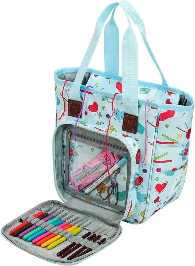 Tas voor wol tas breien haken zakken voor onvoltooide projecten haaknaalden en andere accessoires (geen accessoires inbegrepen) (lichtblauw)