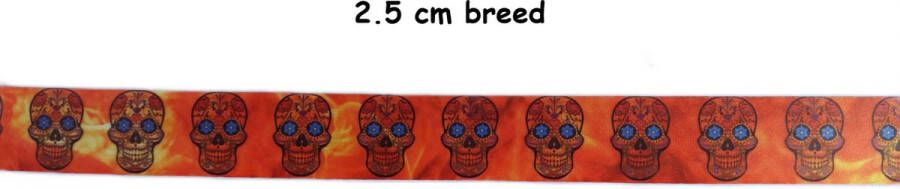 Tassenband 5 meter 25 mm breed Oranje skulls Hobbyband Nylonband Banden Polyesterband PP band Hobby Naaien